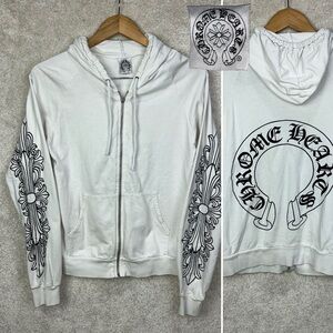 Vintage 90’s CHROME HEARTS Made In USA White Horseshoe Full Zip Raglan Hoodie S